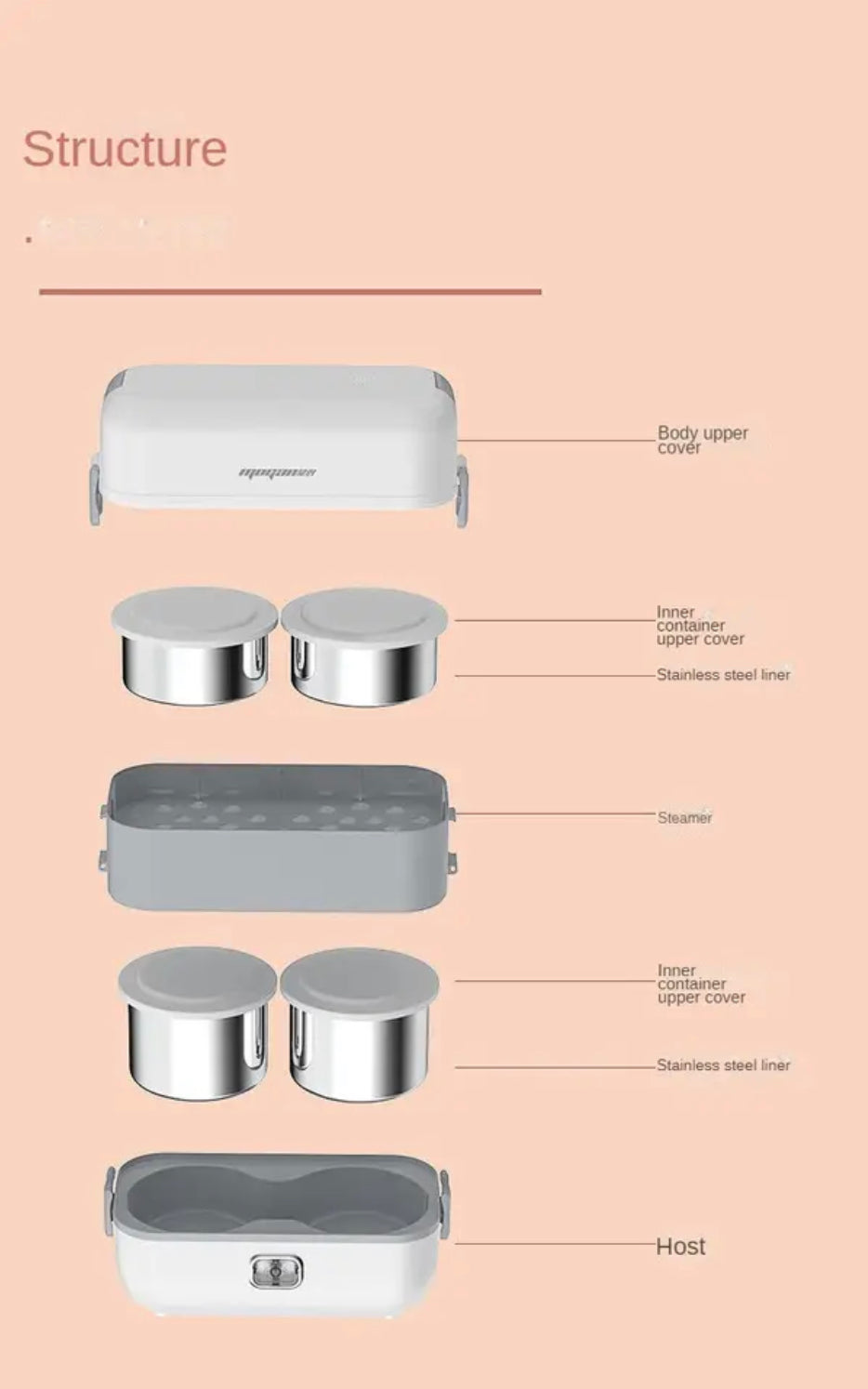 Bento Electric Heating Lunch Box, Multifunctional Cooking Insulation Box, Portable Stainless Steel Lunch Box Bento Electric Heating Lunch Box, Multifunctional Cooking Insulation Box, Portable Stainless Steel Lunch Box